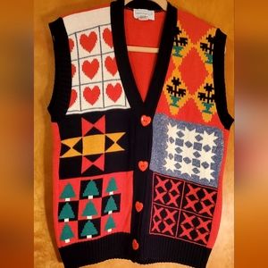 Sweater Loft Holiday Patchwork Sweater Vest, Size Small
